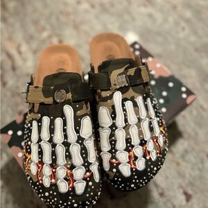 Camouflage Mules with White Accents